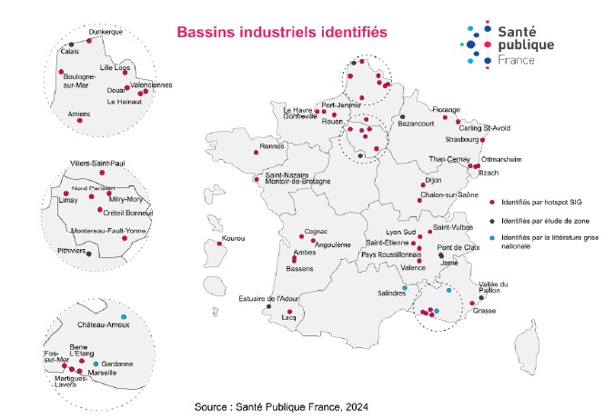 Carte des 52 bassins industriels identifiés en France en 2024